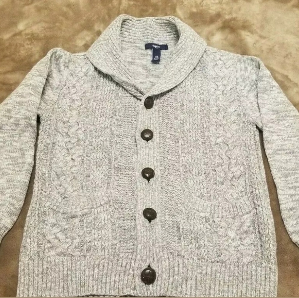GAP KIDS KNIT SWEATER COTTON GRAY BUTTON UP SZ M